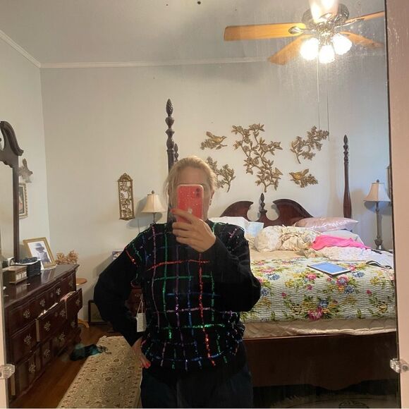 NWT Vtg Regency Collection for Joyce black acrylic sweater/multi color sequins - Picture 2 of 9